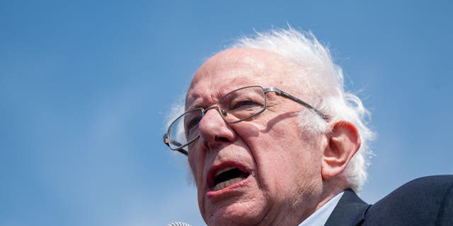 NEW YORK, NY - APRIL 24: Sen. Bernie Sanders (I-VT) speaks at an Amazon Labor Union rally on April 24, 2022 in New York City. 