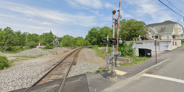 The area near where an Amtrak train fatally struck two people in Biddeford, Maine.