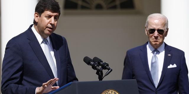 Steve Dettelbach, candidate for director of the Bureau of Alcohol, Tobacco, Firearms and Explosives (ATF), speaks in the Rose Garden of the White House in Washington, DC on April 11, 2022.