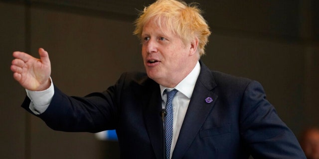 Britain Prime Minister Boris Johnson gives a speech at Paddington Station in London May 17, 2022.
