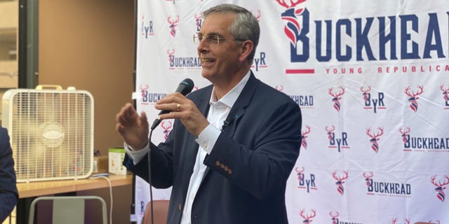 Georgia Secretary of State Brad Raffensperger speaks to the Buckhead Young Republicans, on May 19, 2022 in Atlanta, Georgia