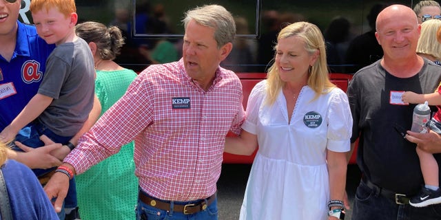 Georgia Gov. Brian Kemp addresses a get-out-the-vote rally on Saturday, May 21, 2022, in Watkinsville, Ga. The Republican Kemp is seeking to beat former U.S. Sen David Perdue and others in a Republican primary for governor on Tuesday, May 24, 2022.