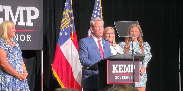 Republican Gov. Brian Kemp of Georgia celebrates his primary night renomination victory, on May 24, 2022 in Atlanta, Georgia.