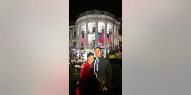 Brian Morgenstern and Teresa Davis are pictured at the White House.
