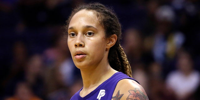 Phoenix Mercury center Brittney Griner pauses on the court during the second half of a WNBA basketball game against the Seattle Storm on September 3, 2019, in Phoenix.
