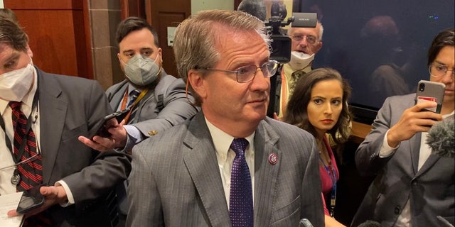 Rep. Tim Burchett discusses a House UFO hearing with reporters on May 17, 2022.