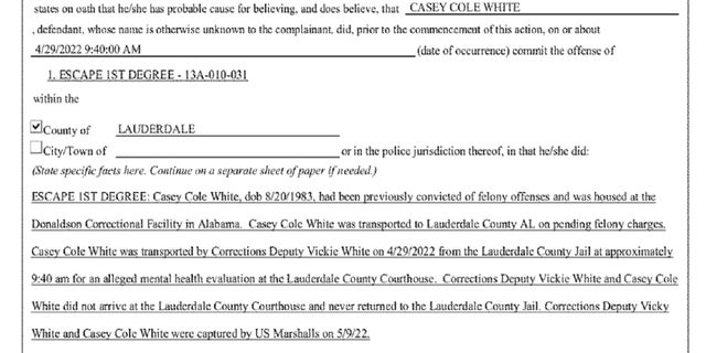 Warrant of Arrest for Casey Cole White 