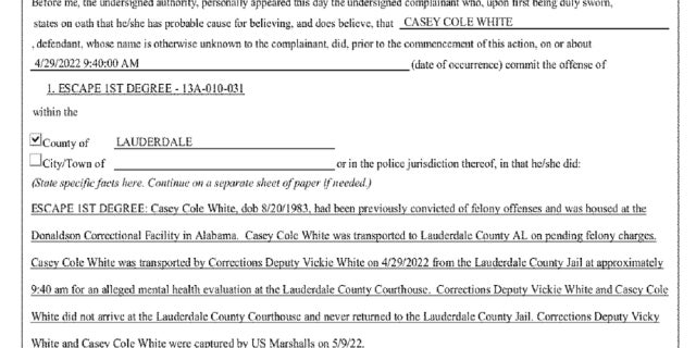 Warrant of Arrest for Casey Cole White 