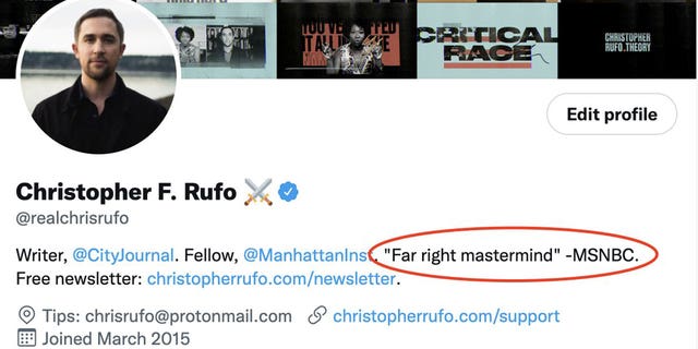 Chris Rufo's updated Twitter bio