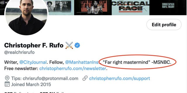 Chris Rufo's updated Twitter bio