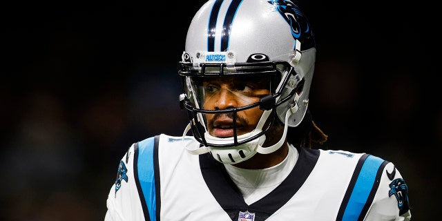 Cam Newton of the Carolina Panthers warms up before the Saints game at Caesars Superdome on Jan. 2, 2022, in New Orleans, Louisiana.