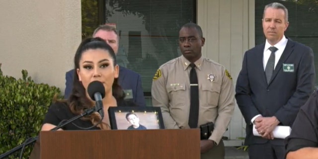 Salvador "Chavita" Esparza's mother, Coral Esparza, speaks during a May 11 press briefing. 