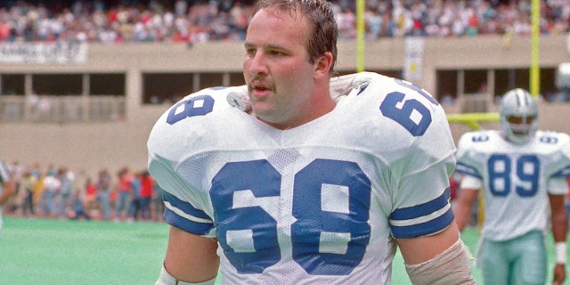 Offensive lineman Crawford Ker #68 of the Dallas Cowboys looks on from the field during a game against the Pittsburgh Steelers at Three Rivers Stadium on Sept. 4, 1988 in Pittsburgh, Pennsylvania.