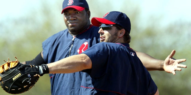 David Ortiz and Kevin Millar work out at the Red Sox minor league spring complex in Ft. Myers, Fla.