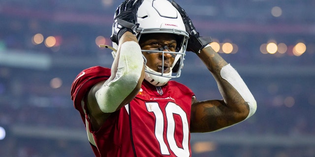Cardinals wide receiver DeAndre Hopkins reacts against the Los Angeles Rams on Dec. 13,, 2021, in Glendale, Arizona.