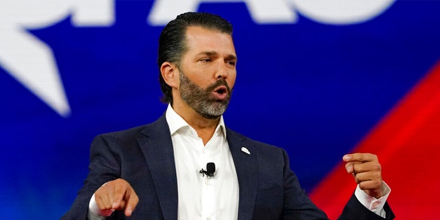 FILE: Donald Trump Jr., speaks at the Conservative Political Action Conference (CPAC), Feb. 27, 2022, in Orlando, Fla.