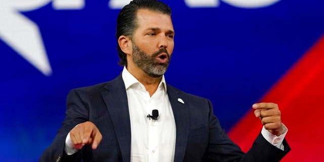 Donald Trump Jr., speaks at the Conservative Political Action Conference  in Orlando, Fla., on Feb. 27, 2022.