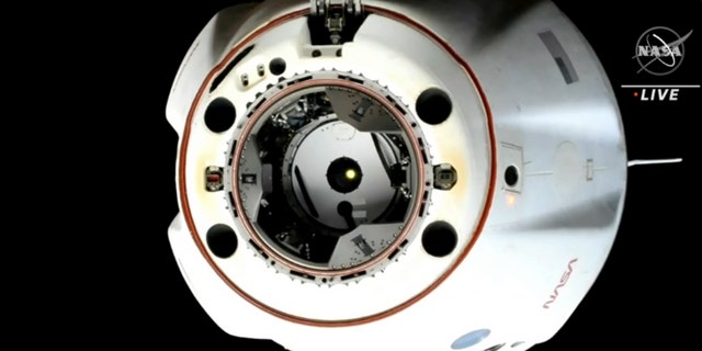 Le vaisseau spatial SpaceX Dragon Endurance est vu peu de temps après s'être détaché du port avant du module Harmony de la Station spatiale internationale