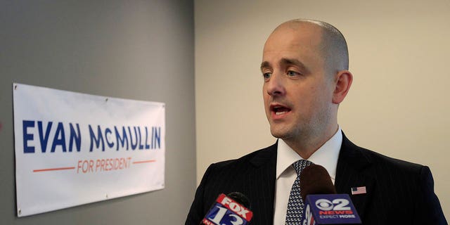 Third party candidate Evan McMullin, an independent, talks to the press as he campaigns in Salt Lake City, Utah, October 12, 2016. "I think that [Lee], like many other politicians in our country, have played politics with this obviously critical issue," McMullin said in an interview with Fox News. "And they do it because they think that if they divide Americans against each other, they can raise more money."