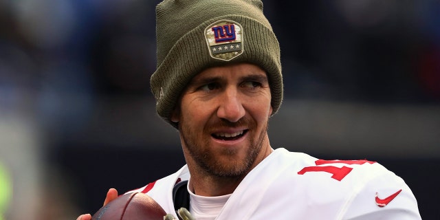 Quarterback Eli Manning of the New York Giants passes on the sideline against the New York Jets Nov. 10, 2019, in East Rutherford, New Jersey.