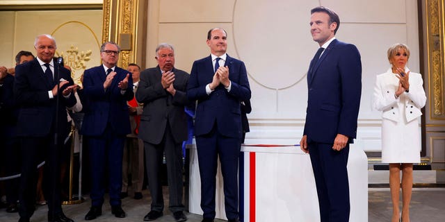 French President Emmanuel Macron at the Elysee Palace, in Paris, May 7, 2022.
