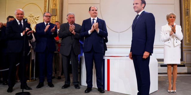 French President Emmanuel Macron at the Elysee Palace, in Paris, May 7, 2022.