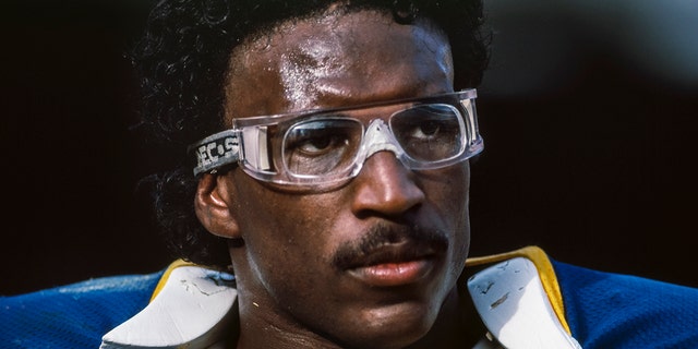 Eric Dickerson of the Los Angeles Rams during the Houston Oilers game on Dec. 17, 1984, at Anaheim Stadium in Anaheim, California.