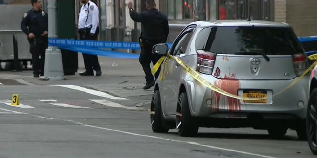 Photo shows the scene where a 28-year-old man was stabbed to death in Greenwich Village, May 13, 2022. 
