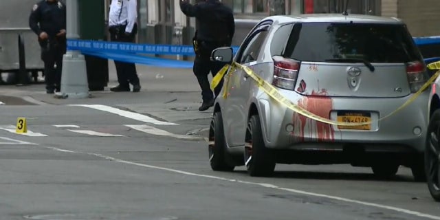 Photo shows the scene where a 28-year-old man was stabbed to death in Greenwich Village, May 13, 2022.