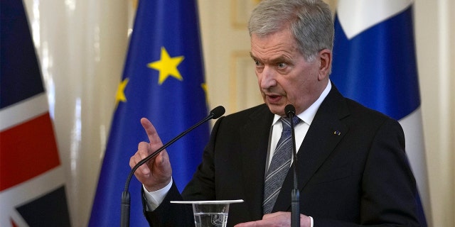 FILE - Finlands President Sauli Niinisto makes a point during a joint press conference at the Presidential Palace in Helsinki, Finland, Wednesday, May 11, 2022. Finland's bid to join NATO cleared a major hurdle by gaining the Hungarian parliament's approval in a Monday vote.