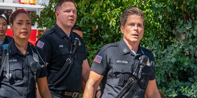 Gina Torres, Jim Parrack and Rob Lowe in the "Down To Clown" episode of "9-1-1: Lone Star."