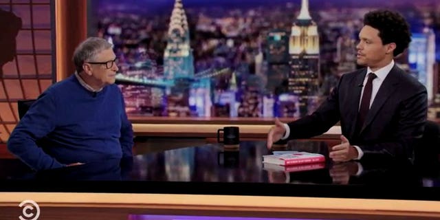 Bill Gates appeared on Comedy Central's "The Daily Show" alongside host Trevor Noah on May 3, 2022. (Screenshot/Comedy Central)