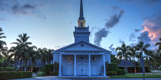 Sunrise over the Naples United Church of Christ in Naples, Florida, on Aug. 10, 2018.