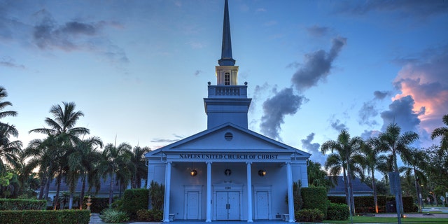 Sunrise over the Naples United Church of Christ in Naples, Florida, on Aug. 10, 2018.