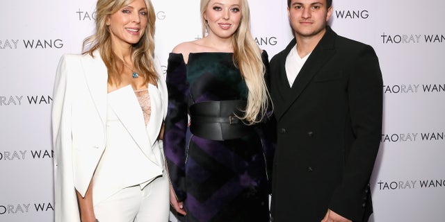 Marla Maples, Tiffany Trump and Michael Boulos pose backstage for Taoray Wang fashion show during New York Fashion Week: The Shows at Gallery II at Spring Studios on Feb. 9, 2019 in New York City.  