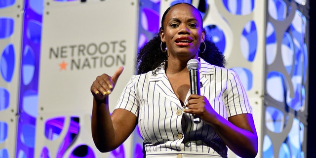 State Rep. Summer Lee speaks on stage at the Netroots Nation progressive grassroots convention in Philadelphia, on July 13, 2019.