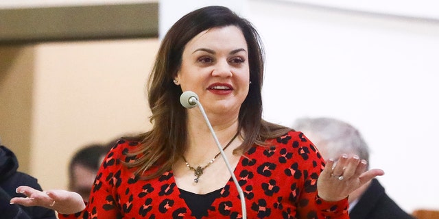 Abby Johnson, a pro-life activist, attends a meeting at the Sanctuary of the Divine Mercy in Lagiewniki, Krakow, Poland on Feb. 12, 2020.