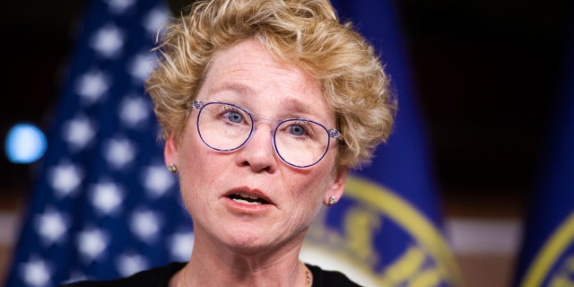 Rep. Chrissy Houlahan, D-Pa., conducts a news conference in the Capitol Visitor Center Feb. 28, 2020.