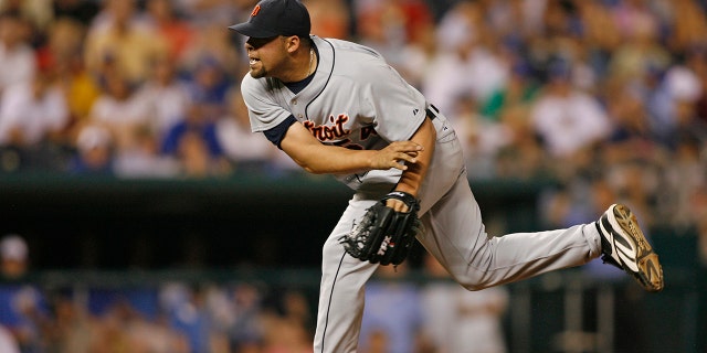 Relief pitcher Joel Zumaya of Detroit throws a pitch during a game between the Detroit Tigers and Kansas City Royals at Kauffman Stadium in Kansas City, Mo., May 23, 2006.