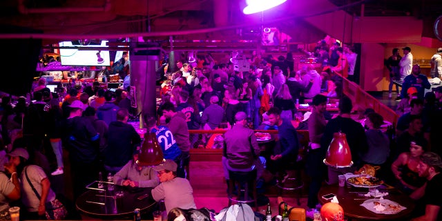 Fans attend the Game On bar at Fenway Park on May 29, 2021.