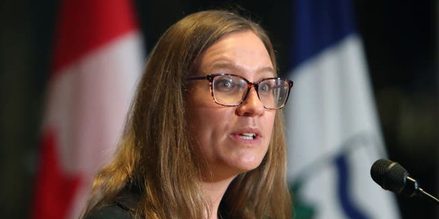 Karina Gould, Canada's minister of families, children and social development, speaks during a news conference in Ottawa, Ontario, Canada, on Wednesday, Dec. 15, 2021.