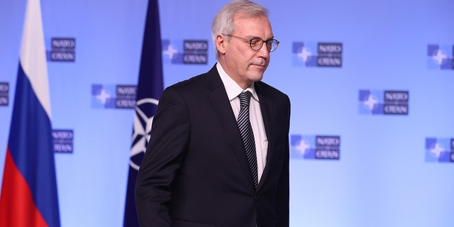 BRUSSELS, BELGIUM - JANUARY 12: Russia's Deputy Foreign Minister Alexander Grushko attends the NATO-Russia Council at the Alliance's headquarters in Brussels on January 12, 2022.  (Photo by Dursun Aydemir/Anadolu Agency via Getty Images)