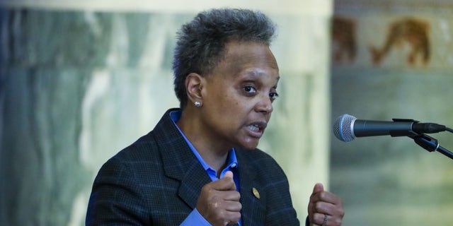 Chicago Mayor Lori Lightfoot speaks at an event to announce funding for the Chicago Shoreline and to protect Lake Michigan at the Shedd Aquarium in Chicago on Thursday, Jan. 27, 2022. (Jose M. Osorio/Chicago Tribune/Tribune News Service via Getty Images)