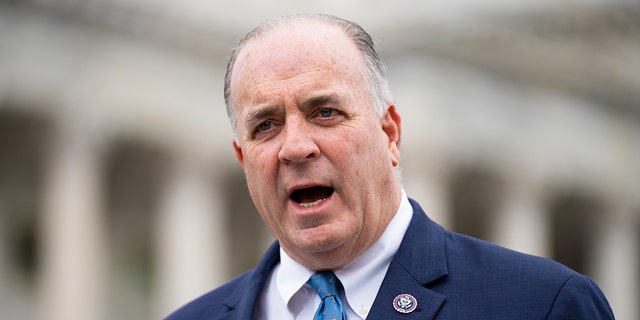 Rep. Dan Kildee, D-Mich., speaks during a news conference outside the Capitol March 31, 2022.