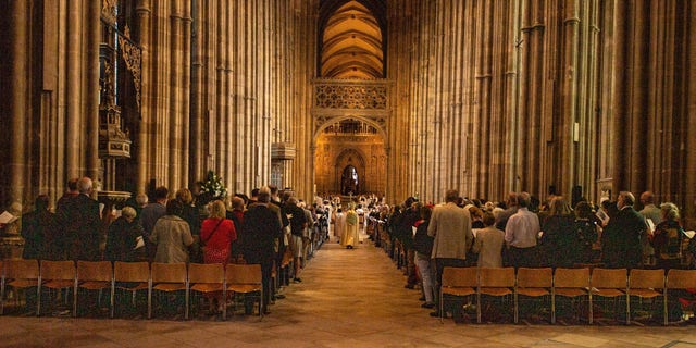 Easter morning service at Canterbury Cathedral held by Archbishop of Canterbury Justin Welby on April 17, 2022. (Stuart Brock/Anadolu Agency via Getty Images)