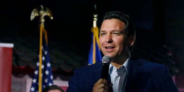 Florida Governor Ron DeSantis appears with Republican Senate candidate from Nevada Adam Laxalt at a campaign event at Stoneys Rockin Country on April 27, 2022 in Las Vegas, Nevada. 