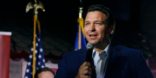 Florida Gov. Ron DeSantis appears with Republican Senate candidate from Nevada Adam Laxalt at a campaign event on April 27, 2022, in Las Vegas.