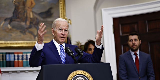 U.S. President Joe Biden speaks in the Roosevelt Room of the White House in Washington, D.C., U.S., on Wednesday, May 4, 2022. 