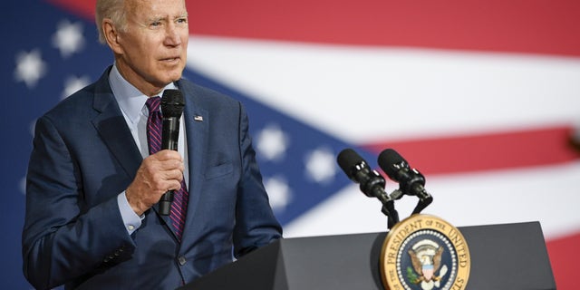 U.S. President Joe Biden speaks at the United Performance Metals manufacturing facility in Hamilton, Ohio, U.S., on Friday, May 6, 2022. Biden spoke in Cincinnati three days after a primary election that saw Republicans nominate author and venture capitalist J.D. Vance for the Senate seat while Democrats selected Representative Tim Ryan.