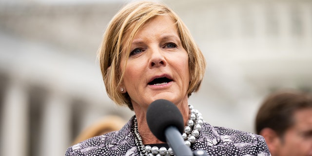 Rep. Susie Lee, D-Nev., speaks during a news conference outside the Capitol May 12, 2022.